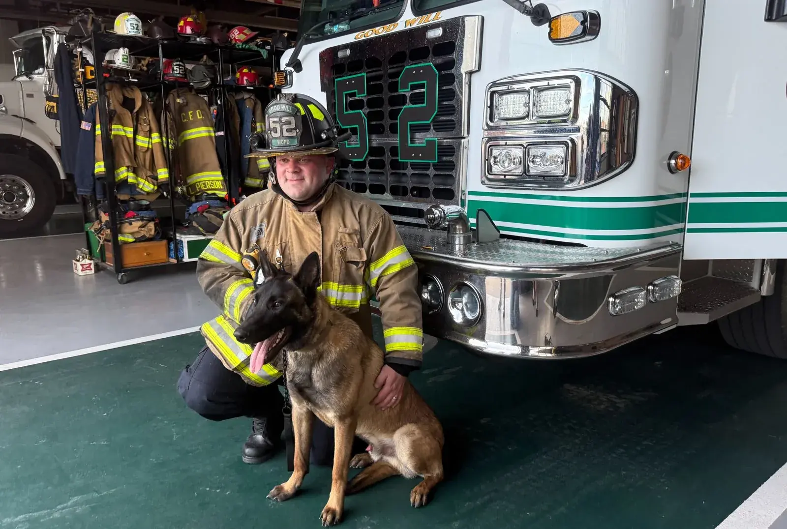 Joe Majuri, Marine-owned ClearFlow Gutter Cleaning owner, with his K9 partner Chaos in West Chester, PA